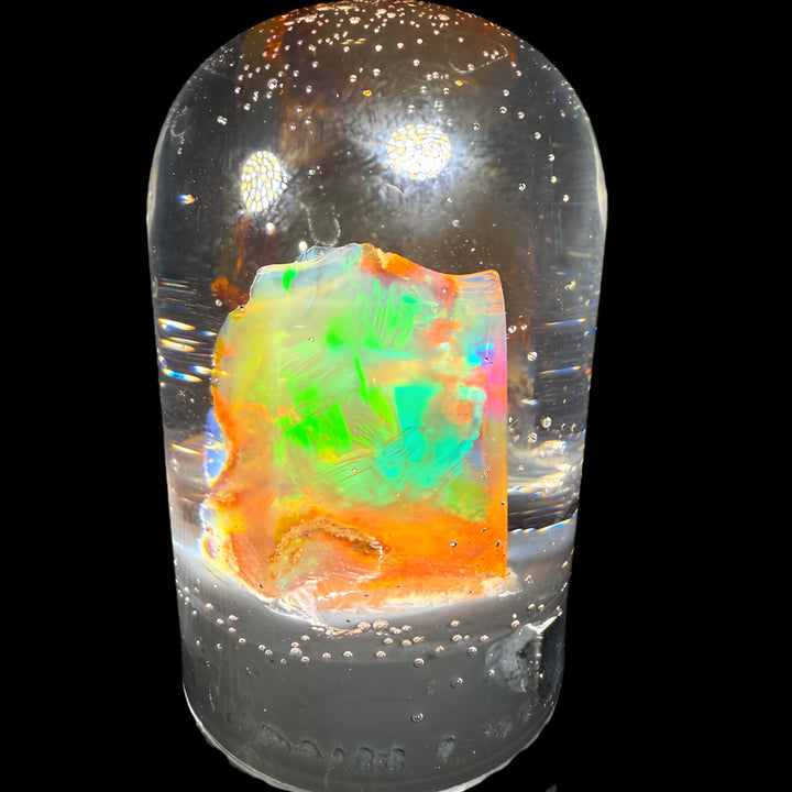 4.66 Gram Natural Ethiopian Welo Crystal Water Opal Specimen – Dominant Neon Green Fire, Fiery Rainbow Flash & Electric Blue Highlights – Freeform Floating Crystal Opal – Collector Display Grade