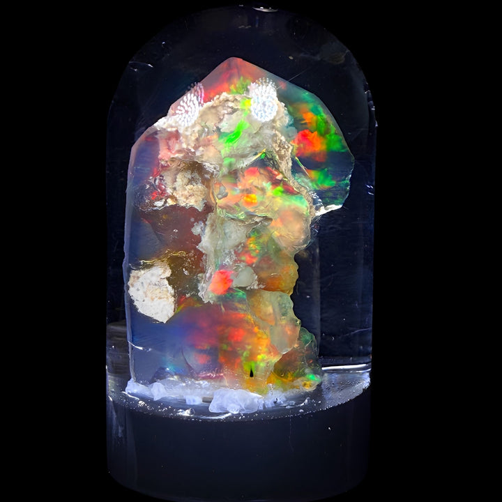 9 Gram Natural Ethiopian Welo Crystal Water Opal Specimen – Dominant Neon Green, Fiery Orange & Golden Broadflash Fire – Freeform Floating Crystal Opal – Collector Display Grade