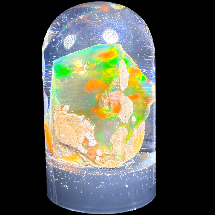 13.21 Gram Natural Ethiopian Welo Crystal Water Opal Specimen – Neon Green Broadflash & Fiery Orange Crystal Fire – Premium Freeform Opal