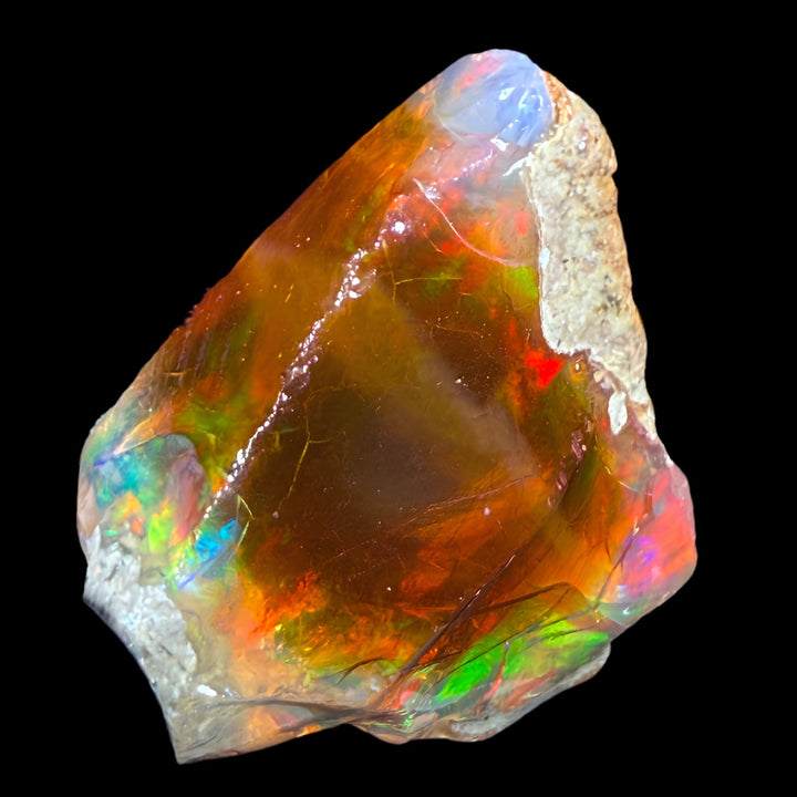 19.9 gr Natural Ethiopian Welo Water Opal – Dominant Fiery Red, Neon Green & Electric Blue Fire – Raw Water Opal – Collector Grade