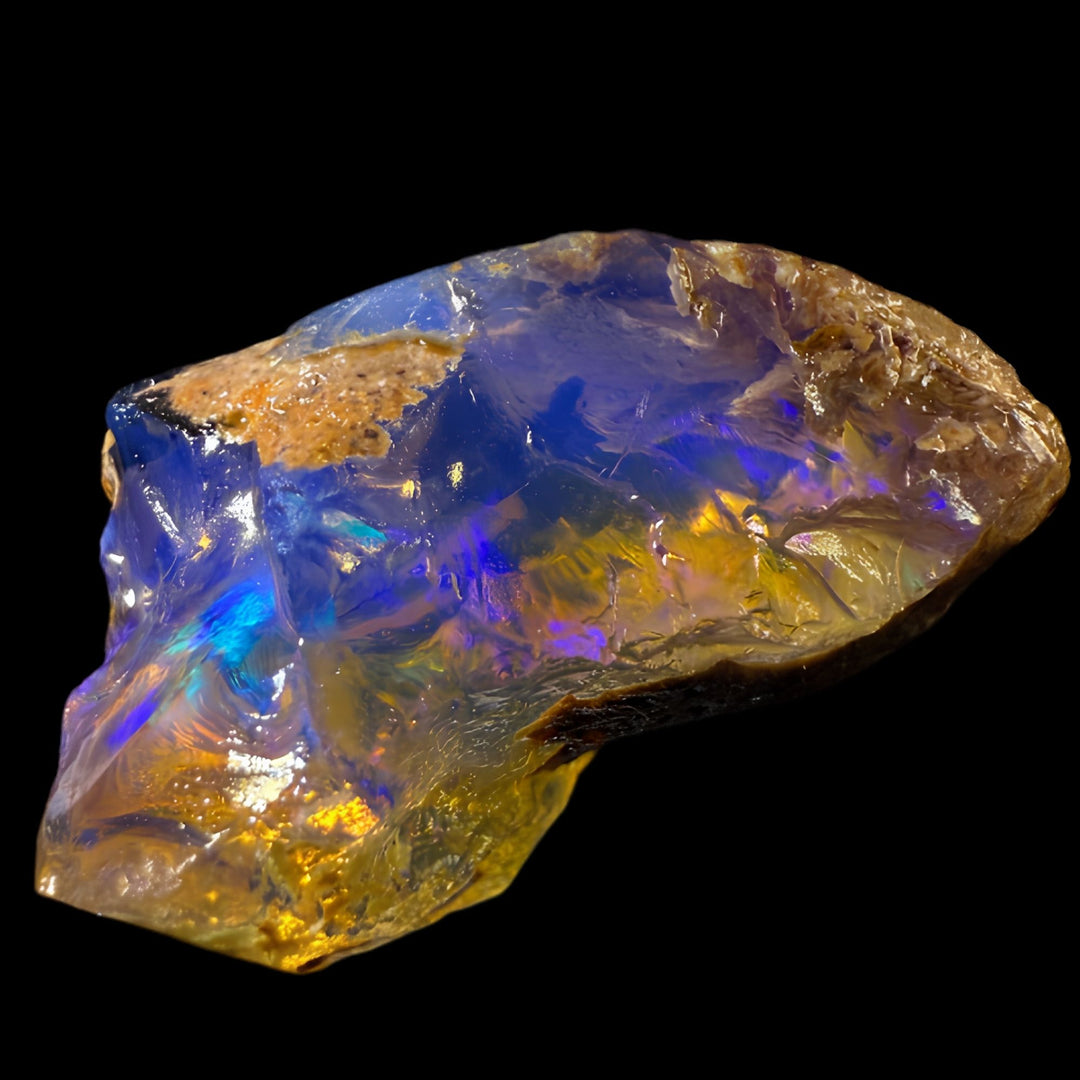 44.8 gr Natural Ethiopian Welo Water Opal – Dominant Electric Blue, Golden Honey & Neon Green Fire – Raw Water Opal – One-of-a-Kind Collector Grade