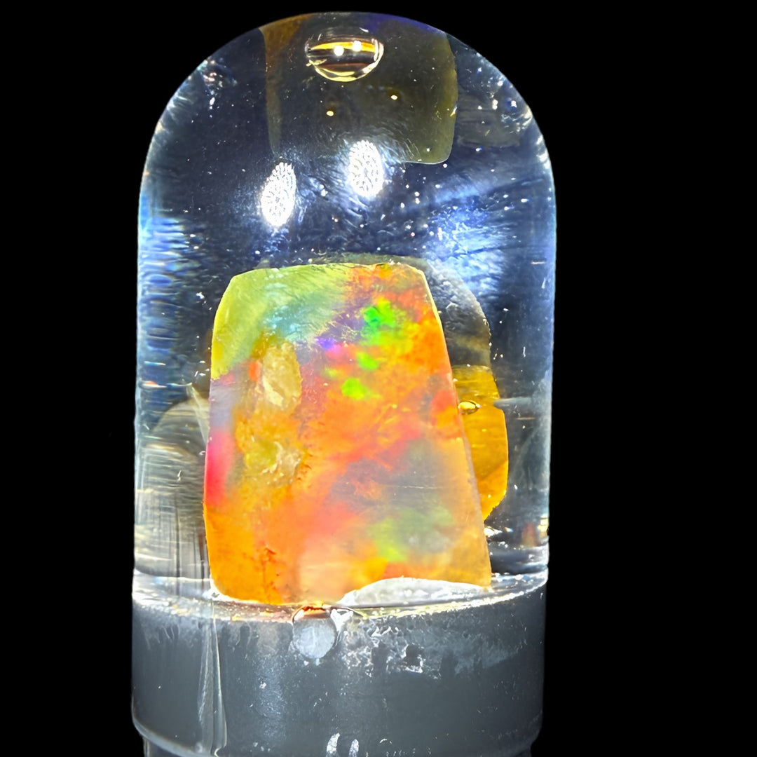 4.77 Gram Natural Ethiopian Welo Crystal Water Opal Specimen – Dominant Neon Green Ribbon Fire, Fiery Orange & Rainbow Flash – Freeform Floating Crystal Opal – Collector Display Grade