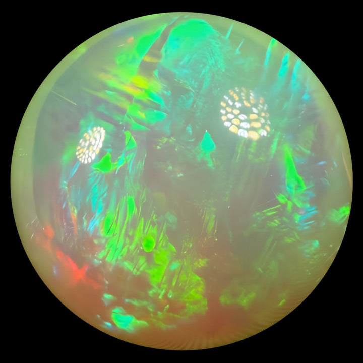 12.19 Ct AAA Quality Natural Ethiopian Welo Opal Sphere / Marble – Dominant Cherry Red, Neon Green & Fiery Orange Fire – Broadflash Floral Pattern – AAA Collector Grade