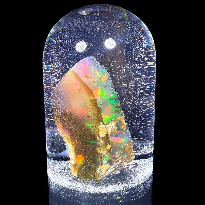 14.66 Gram Natural Ethiopian Welo Water Opal Specimen – Dominant Neon Green, Fiery Red & Golden Honey Fire – Crystal Cut Water Opal – Collector Display Grade