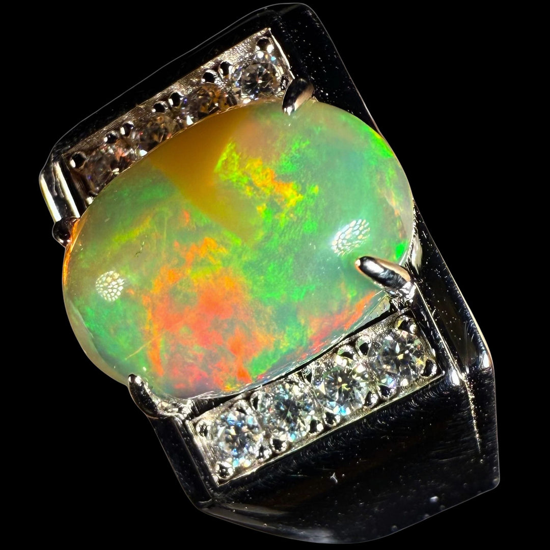 Natural Ethiopian Welo Opal Ring – Dominant Neon Green, Fiery Orange & Bright Red Fire | Luxury Opal Ring