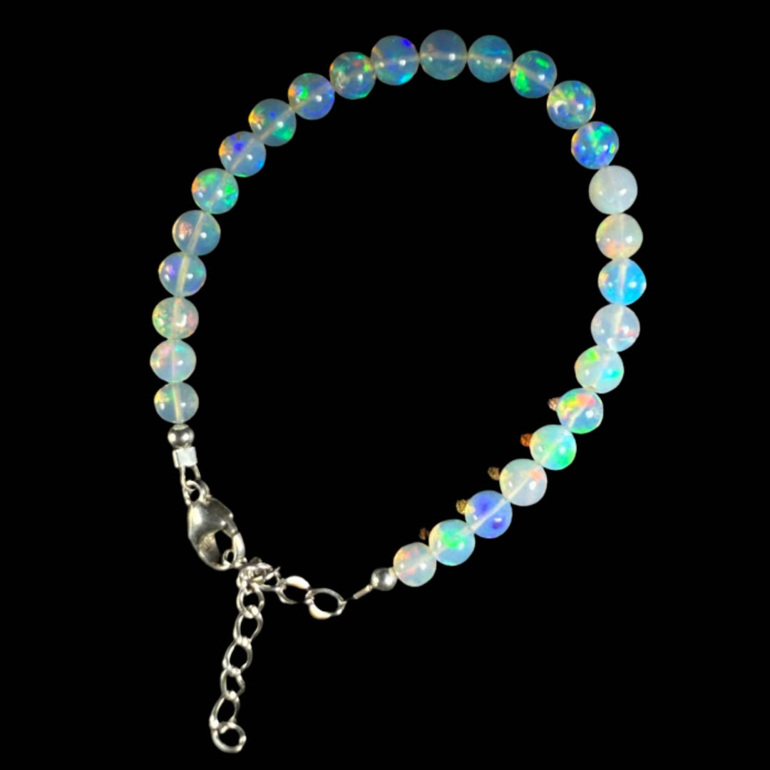17 Ct AAA Quality Natural Ethiopian Welo Opal Bead Bracelet – Soft Neon Blue, Mint Green & Pastel Rainbow Fire | One-of-a-Kind
