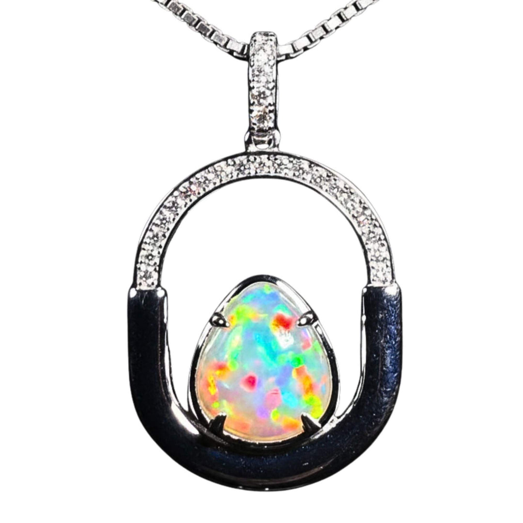 3.5 Ct AAA Quality Natural Ethiopian Welo Opal Pendant – Dominant Neon Green, Candy Red & Electric Blue Fire | One-of-a-Kind