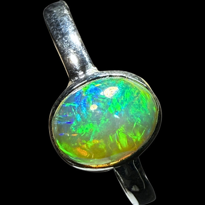 Natural Ethiopian Welo Opal Ring – Neon Green & Electric Blue Fire | Vibrant Crystal Opal Ring