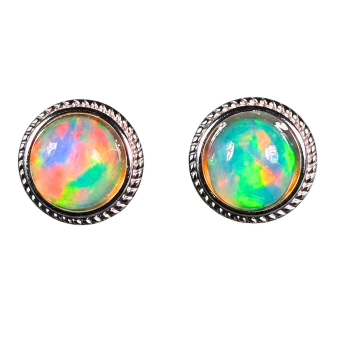 AAA Quality Natural Ethiopian Welo Opal Earrings – Dominant Neon Green, Fiery Orange & Electric Blue Fire | One-of-a-Kind