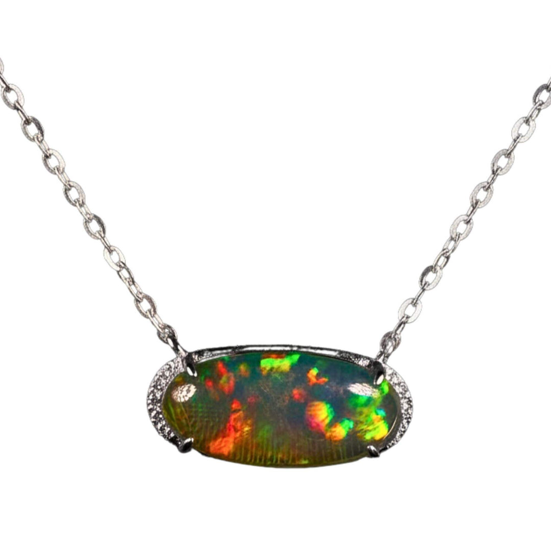 AAA Quality Natural Ethiopian Welo Opal Necklace – Dominant Fiery Red, Neon Green & Electric Orange Fire | One-of-a-Kind