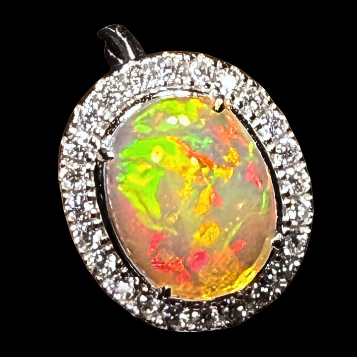 Natural Ethiopian Welo Opal Ring – Dominant Neon Green, Fiery Orange & Electric Blue Fire | Luxury Halo Opal Ring