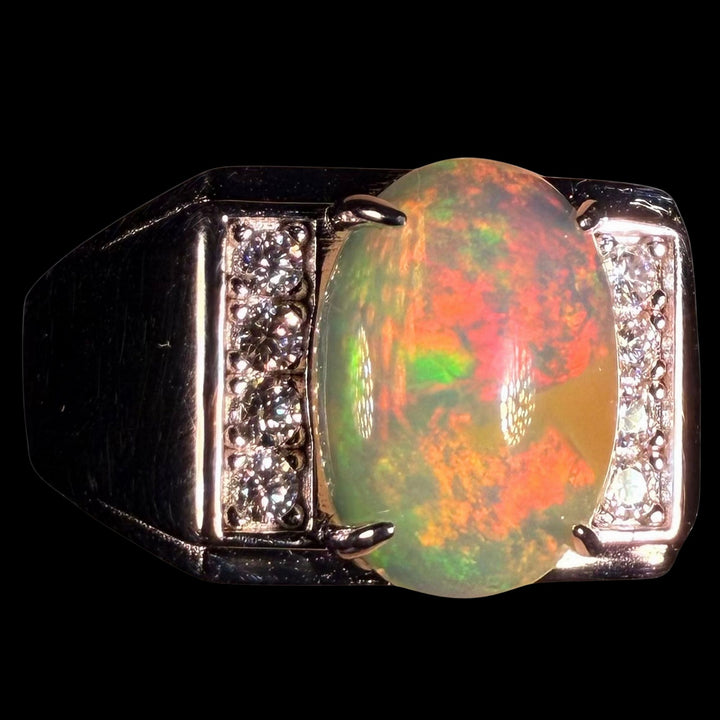 Natural Ethiopian Welo Opal Ring – Dominant Neon Green, Fiery Orange & Bright Red Fire | Luxury Opal Ring