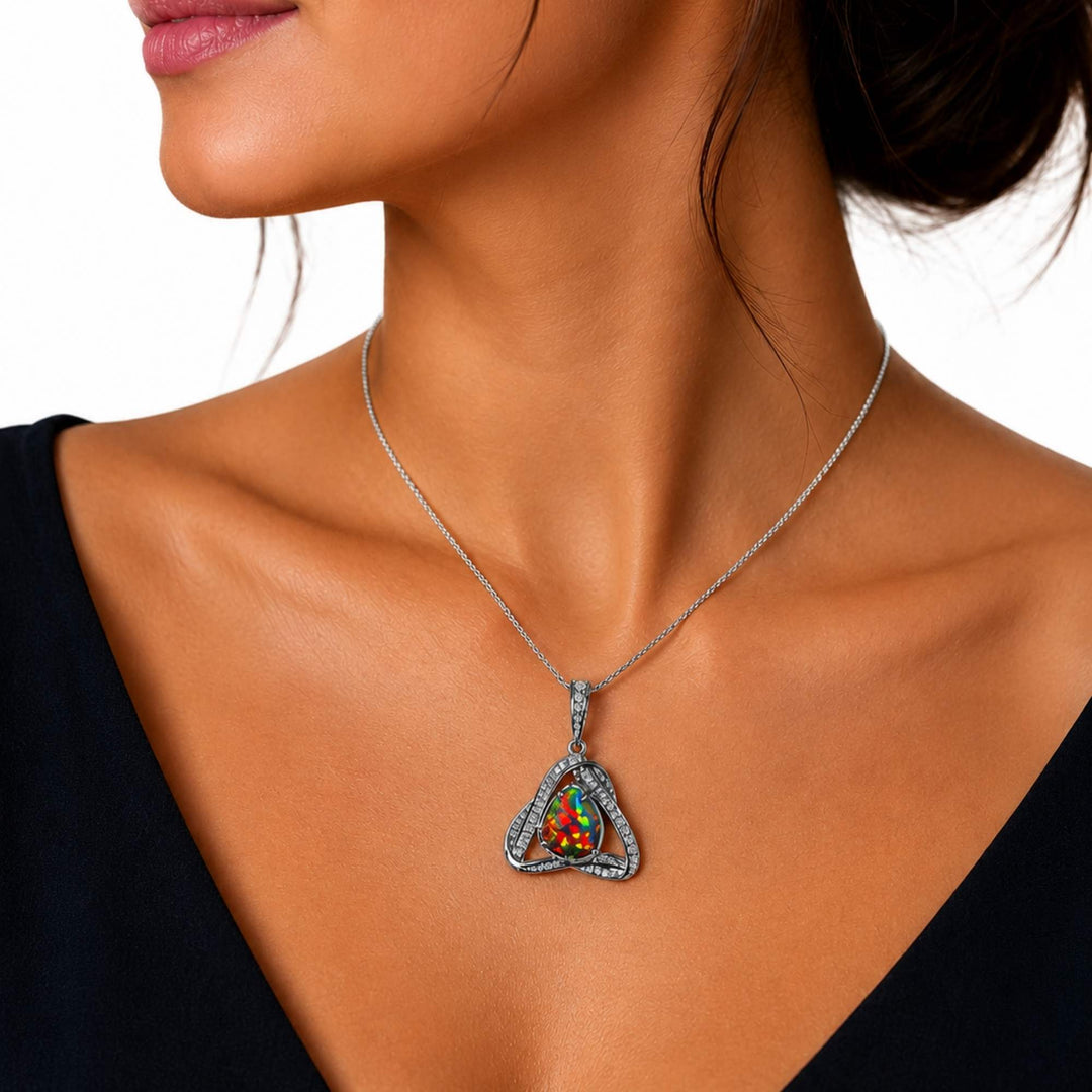 4 Ct AAA Quality Natural Ethiopian Welo Opal Pendant – Dominant Fiery Red, Neon Green & Electric Blue Fire | One-of-a-Kind