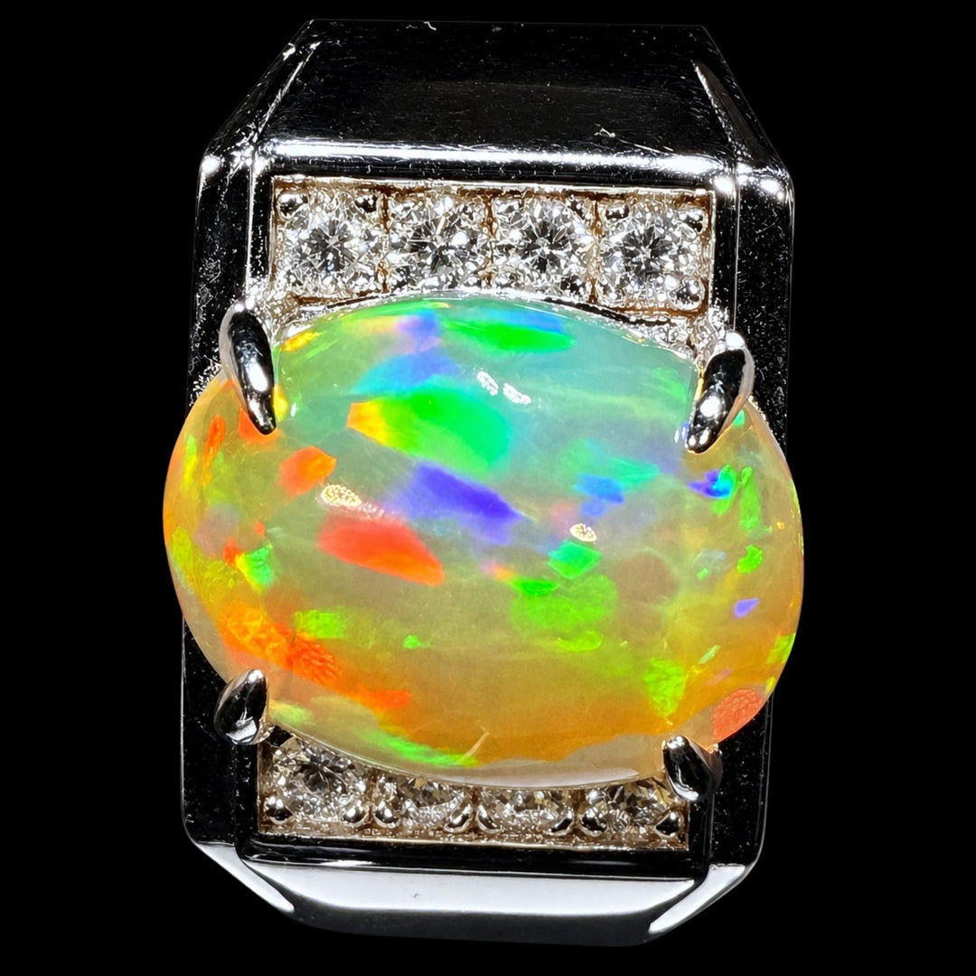 Natural Ethiopian Welo Opal Ring – Dominant Neon Green, Fiery Orange & Electric Blue Fire | Luxury Opal Ring