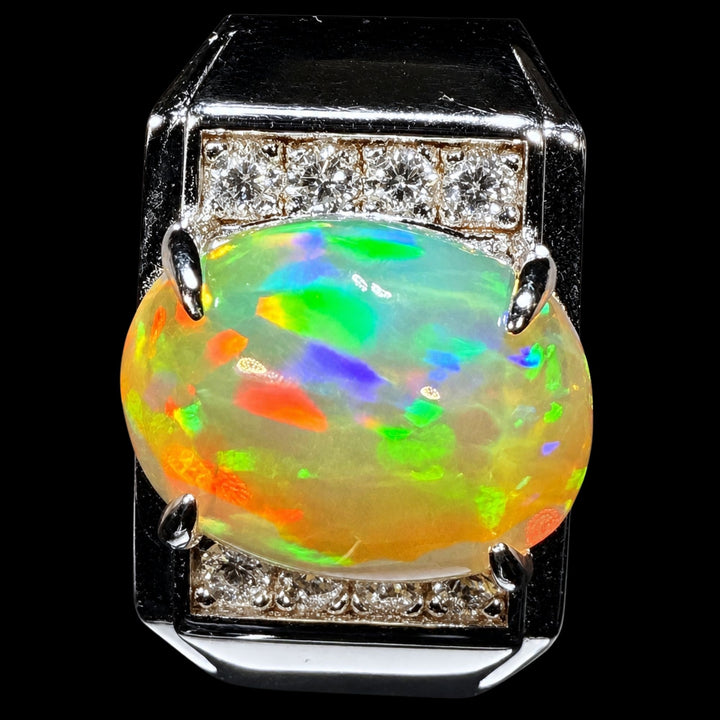 Natural Ethiopian Welo Opal Ring – Dominant Neon Green, Fiery Orange & Electric Blue Fire | Luxury Opal Ring