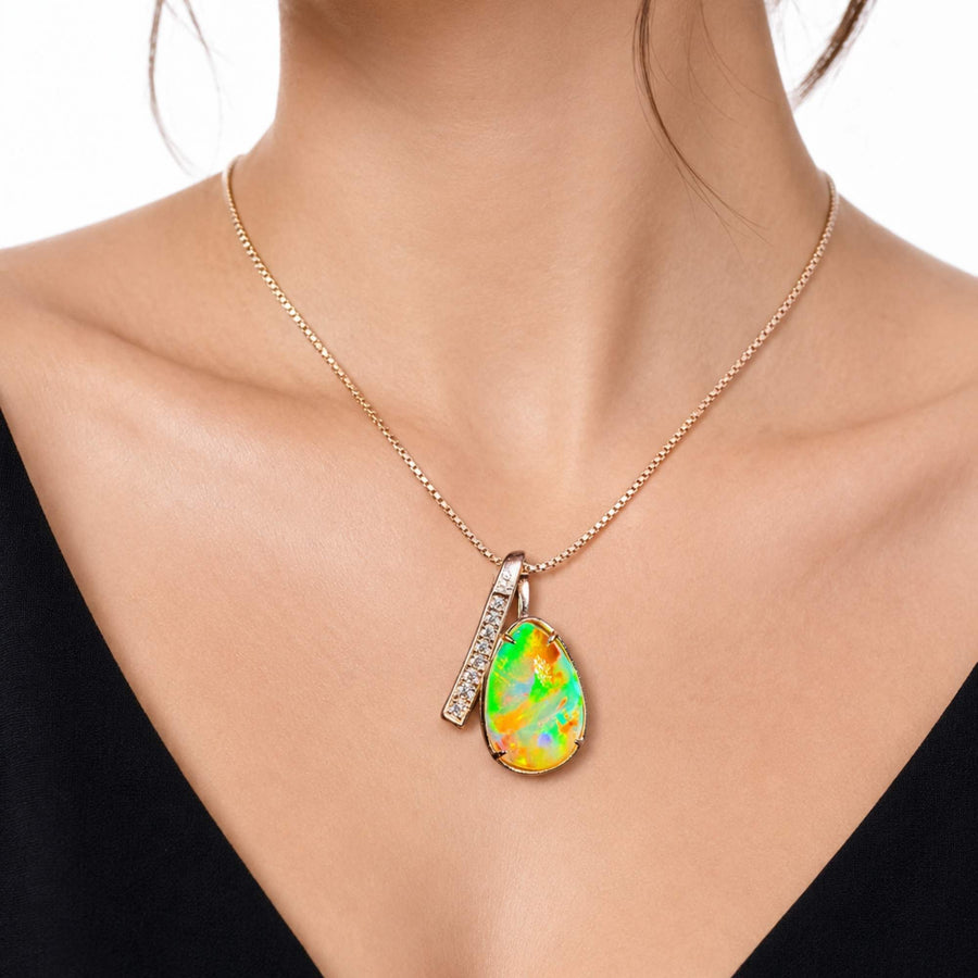 7 Ct AAA Quality Natural Ethiopian Welo Opal Pendant – Dominant Neon Green, Fiery Orange & Electric Blue Fire | One-of-a-Kind