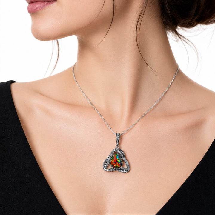 4 Ct AAA Quality Natural Ethiopian Welo Opal Pendant – Dominant Fiery Red, Neon Green & Electric Blue Fire | One-of-a-Kind