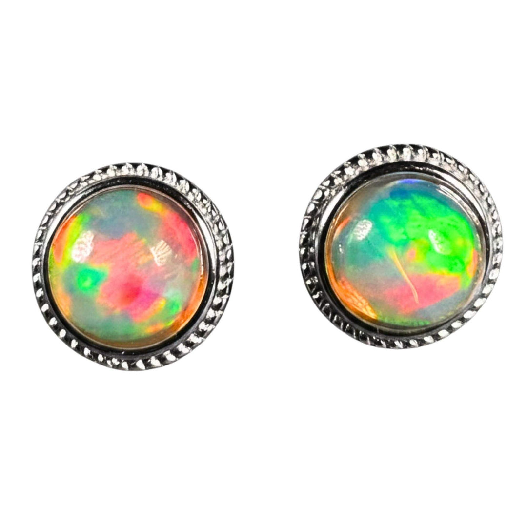 AAA Quality Natural Ethiopian Welo Opal Earrings – Dominant Neon Green, Fiery Orange & Electric Blue Fire | One-of-a-Kind