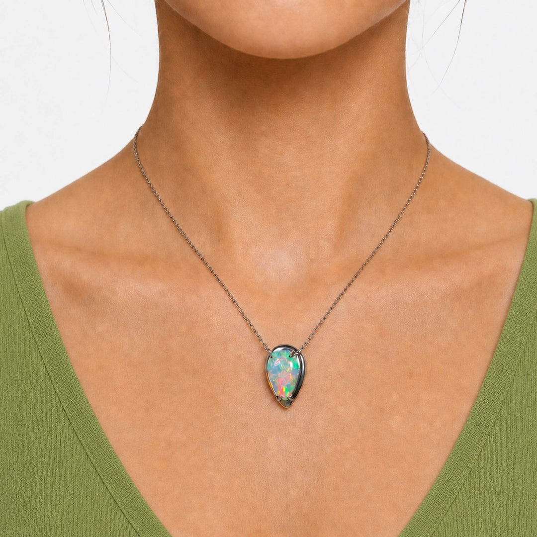 AAA Quality Natural Ethiopian Welo Opal Necklace – Dominant Neon Green, Fiery Orange & Electric Pink Fire | One-of-a-Kind