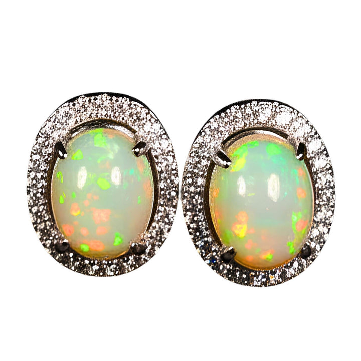 AAA Quality Natural Ethiopian Welo Opal Earrings – Dominant Neon Green, Fiery Orange & Soft Pink Fire | One-of-a-Kind