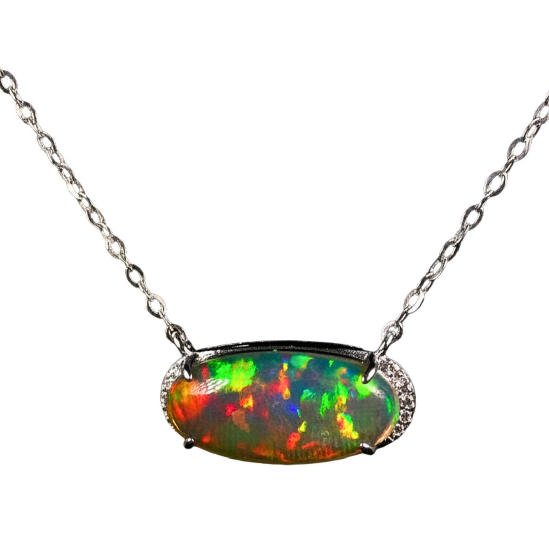 AAA Quality Natural Ethiopian Welo Opal Necklace – Dominant Fiery Red, Neon Green & Electric Orange Fire | One-of-a-Kind