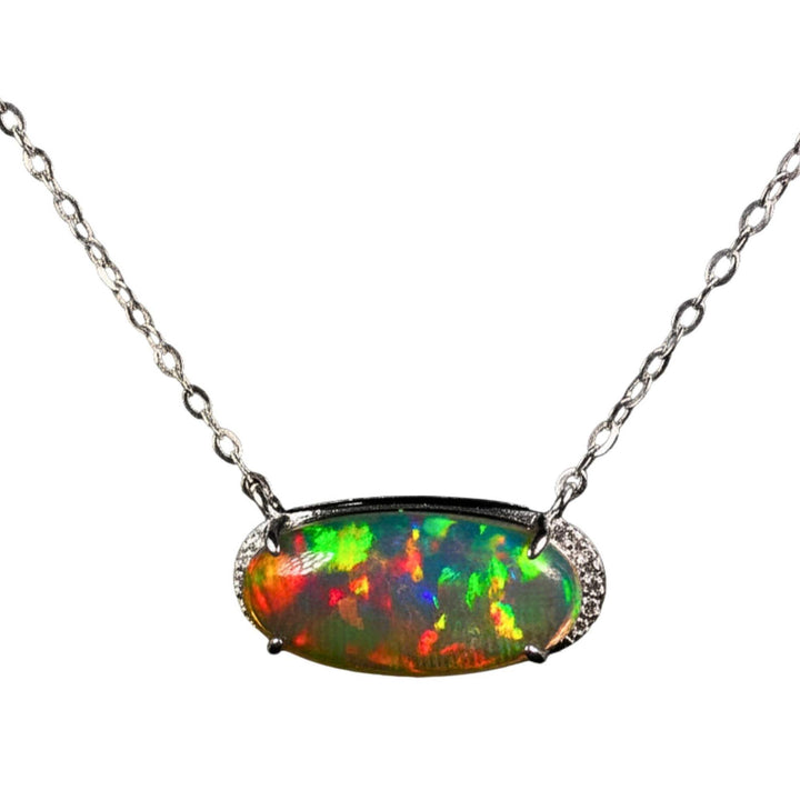 AAA Quality Natural Ethiopian Welo Opal Necklace – Dominant Fiery Red, Neon Green & Electric Orange Fire | One-of-a-Kind
