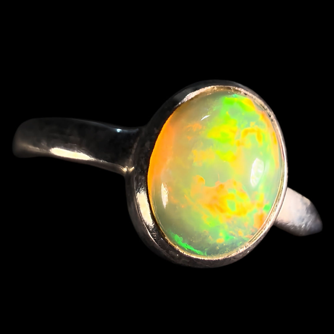 Natural Ethiopian Welo Opal Ring – Neon Green & Fiery Orange Crystal Fire | Elegant Oval Opal Ring