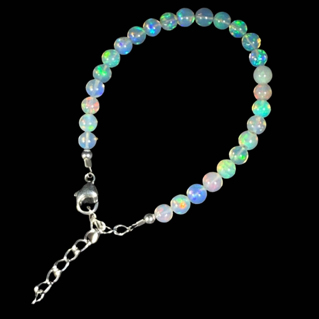 17 Ct AAA Quality Natural Ethiopian Welo Opal Bead Bracelet – Soft Neon Blue, Mint Green & Pastel Rainbow Fire | One-of-a-Kind