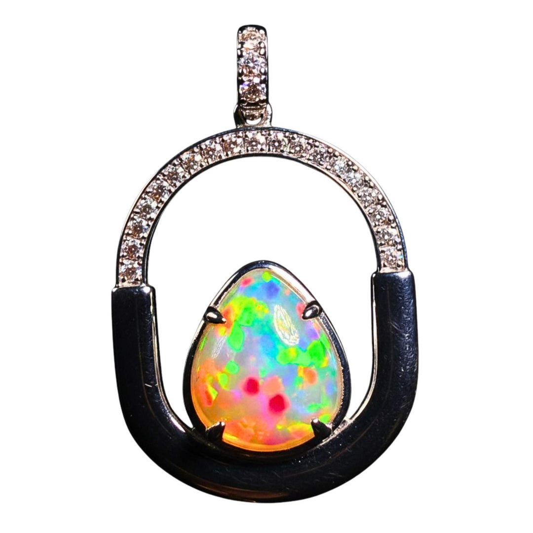 3.5 Ct AAA Quality Natural Ethiopian Welo Opal Pendant – Dominant Neon Green, Candy Red & Electric Blue Fire | One-of-a-Kind