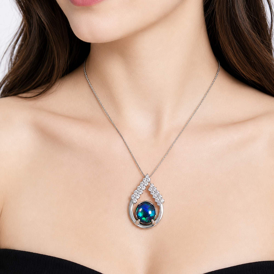 1.5 Ct AAA Quality Natural Ethiopian Welo Opal Pendant – Dominant Electric Blue, Neon Green & Deep Aqua Fire | One-of-a-Kind