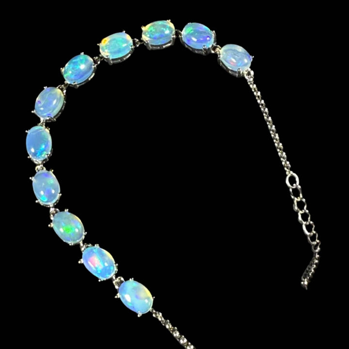 14 Ct AAA Quality Natural Ethiopian Welo Opal Bracelet – Soft Neon Blue, Electric Green & Aqua Fire | One-of-a-Kind