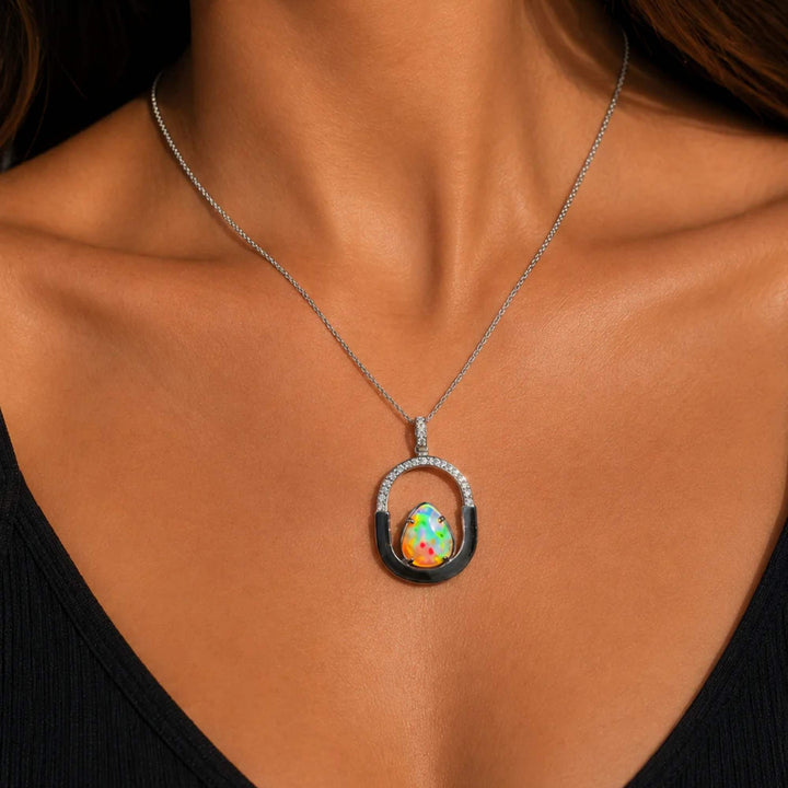 3.5 Ct AAA Quality Natural Ethiopian Welo Opal Pendant – Dominant Neon Green, Candy Red & Electric Blue Fire | One-of-a-Kind