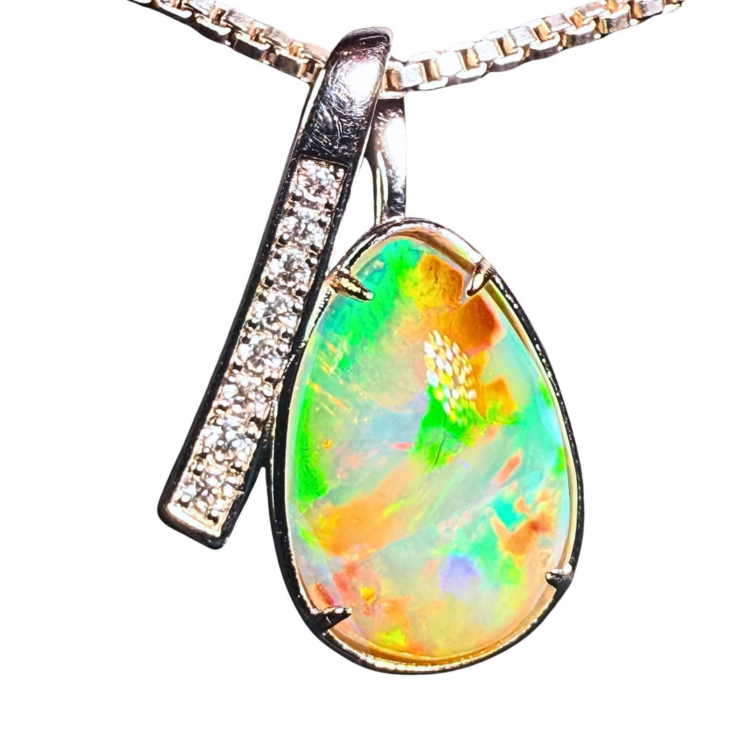 7 Ct AAA Quality Natural Ethiopian Welo Opal Pendant – Dominant Neon Green, Fiery Orange & Electric Blue Fire | One-of-a-Kind