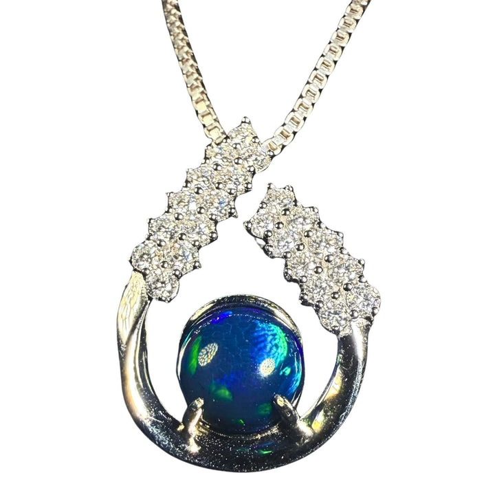 1.5 Ct AAA Quality Natural Ethiopian Welo Opal Pendant – Dominant Electric Blue, Neon Green & Deep Aqua Fire | One-of-a-Kind
