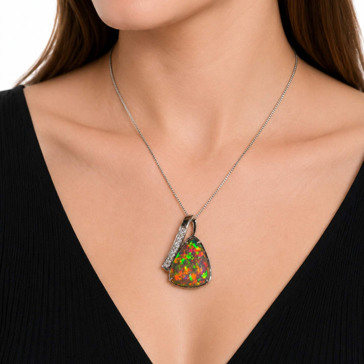 5 Ct AAA Quality Natural Ethiopian Welo Opal Pendant – Dominant Fiery Red, Neon Green & Electric Orange Fire | One-of-a-Kind