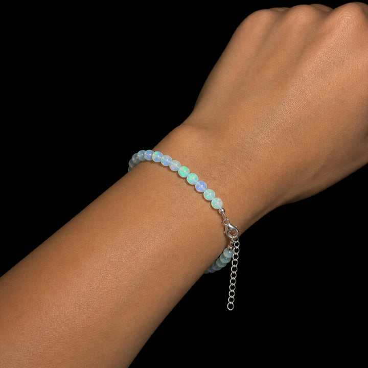 17 Ct AAA Quality Natural Ethiopian Welo Opal Bead Bracelet – Soft Neon Blue, Mint Green & Pastel Rainbow Fire | One-of-a-Kind