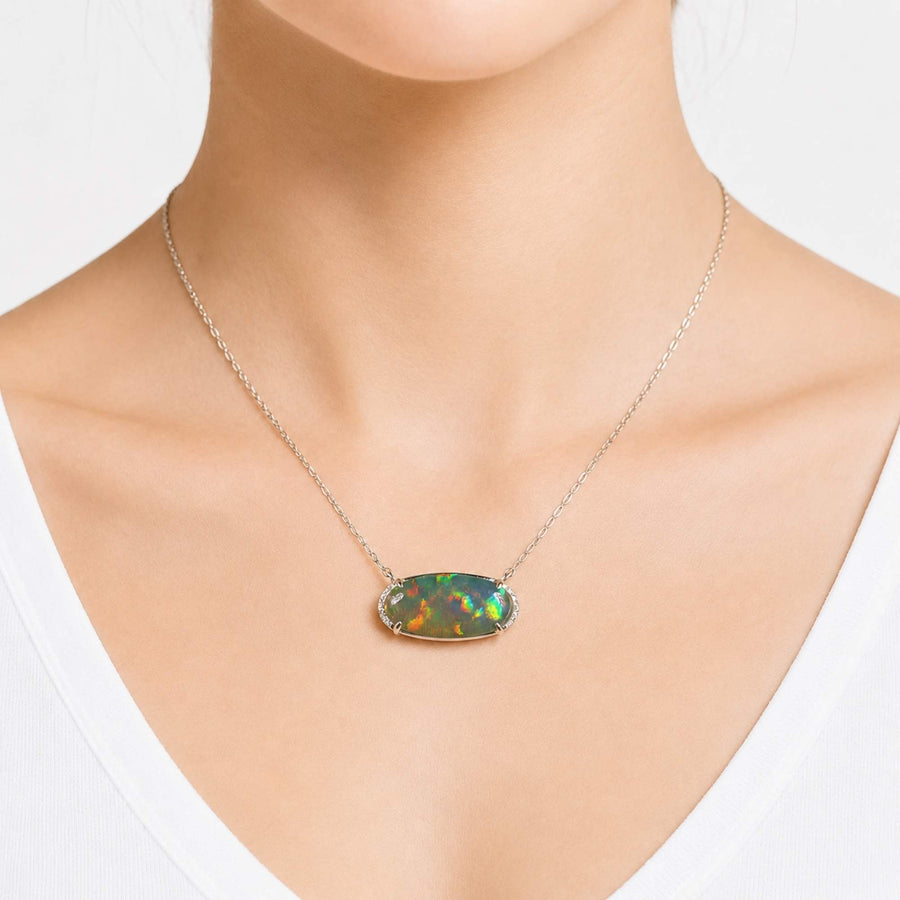 AAA Quality Natural Ethiopian Welo Opal Necklace – Dominant Fiery Red, Neon Green & Electric Orange Fire | One-of-a-Kind