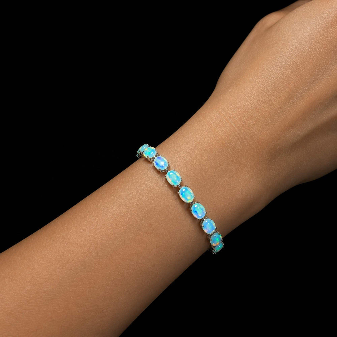 14 Ct AAA Quality Natural Ethiopian Welo Opal Bracelet – Soft Neon Blue, Electric Green & Aqua Fire | One-of-a-Kind