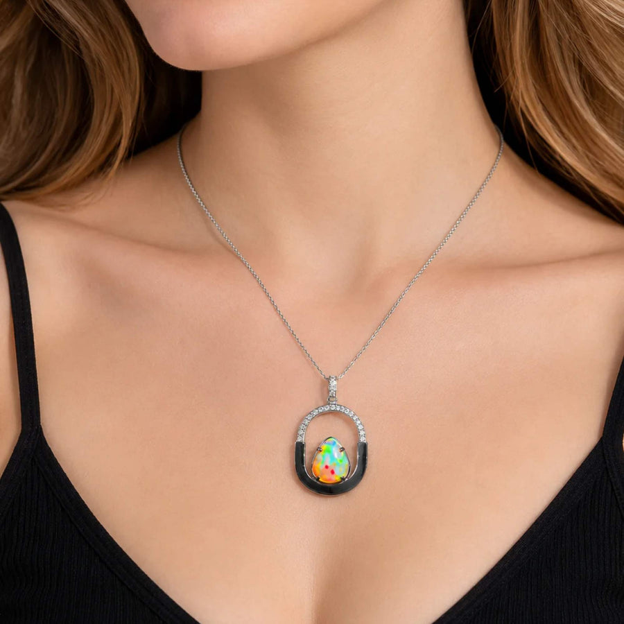 3.5 Ct AAA Quality Natural Ethiopian Welo Opal Pendant – Dominant Neon Green, Candy Red & Electric Blue Fire | One-of-a-Kind
