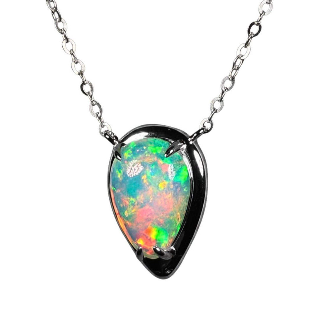 AAA Quality Natural Ethiopian Welo Opal Necklace – Dominant Neon Green, Fiery Orange & Electric Pink Fire | One-of-a-Kind