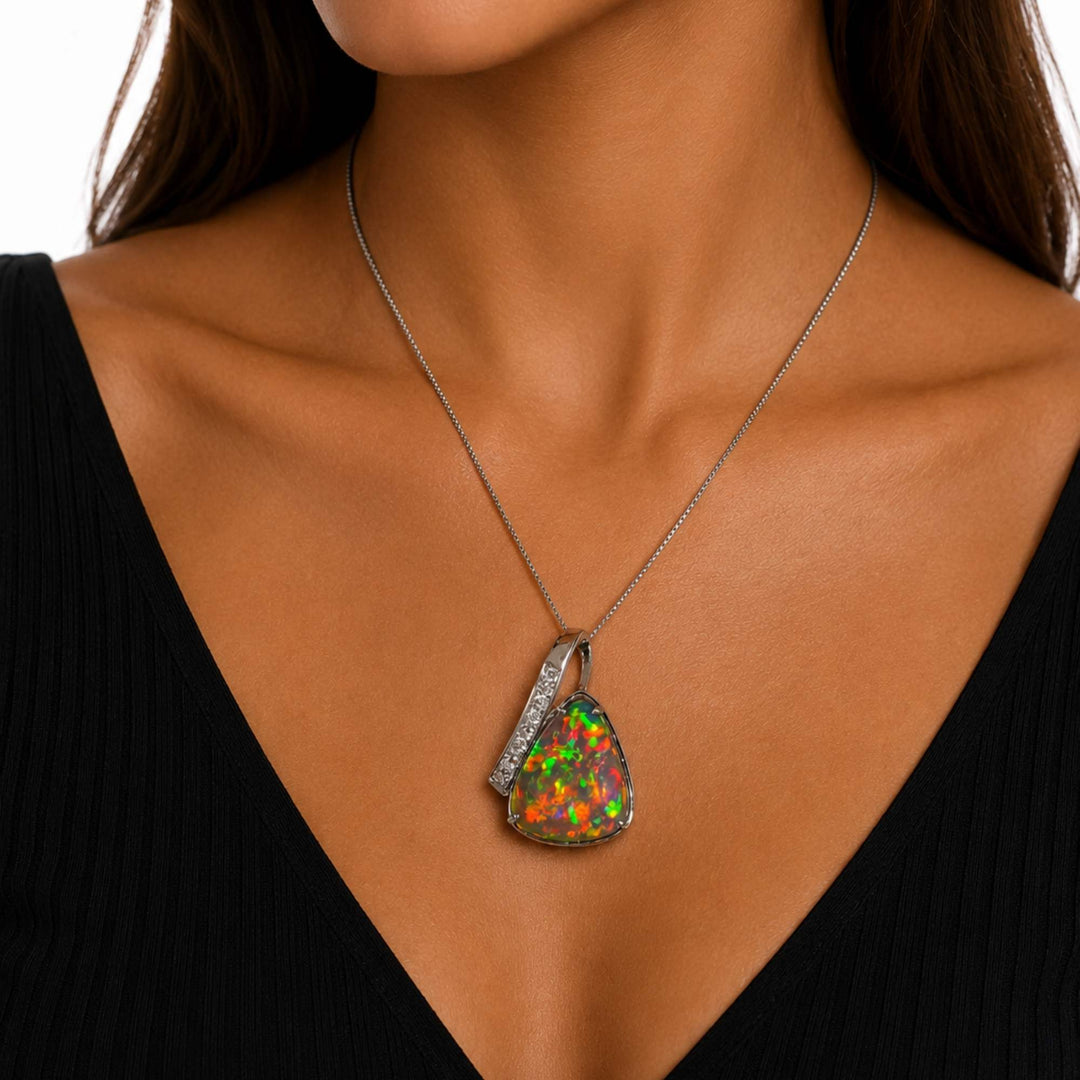 5 Ct AAA Quality Natural Ethiopian Welo Opal Pendant – Dominant Fiery Red, Neon Green & Electric Orange Fire | One-of-a-Kind