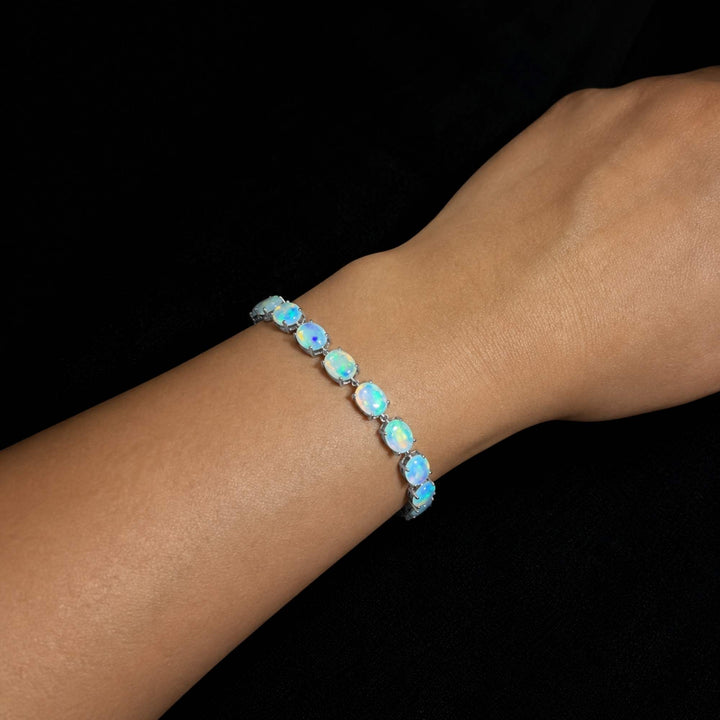 14 Ct AAA Quality Natural Ethiopian Welo Opal Bracelet – Soft Neon Blue, Electric Green & Aqua Fire | One-of-a-Kind