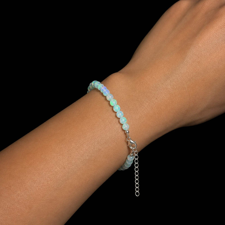 17 Ct AAA Quality Natural Ethiopian Welo Opal Bead Bracelet – Soft Neon Blue, Mint Green & Pastel Rainbow Fire | One-of-a-Kind