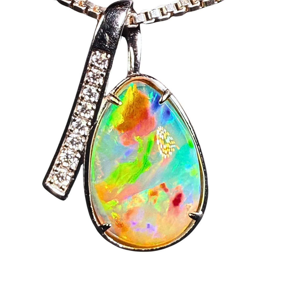 7 Ct AAA Quality Natural Ethiopian Welo Opal Pendant – Dominant Neon Green, Fiery Orange & Electric Blue Fire | One-of-a-Kind