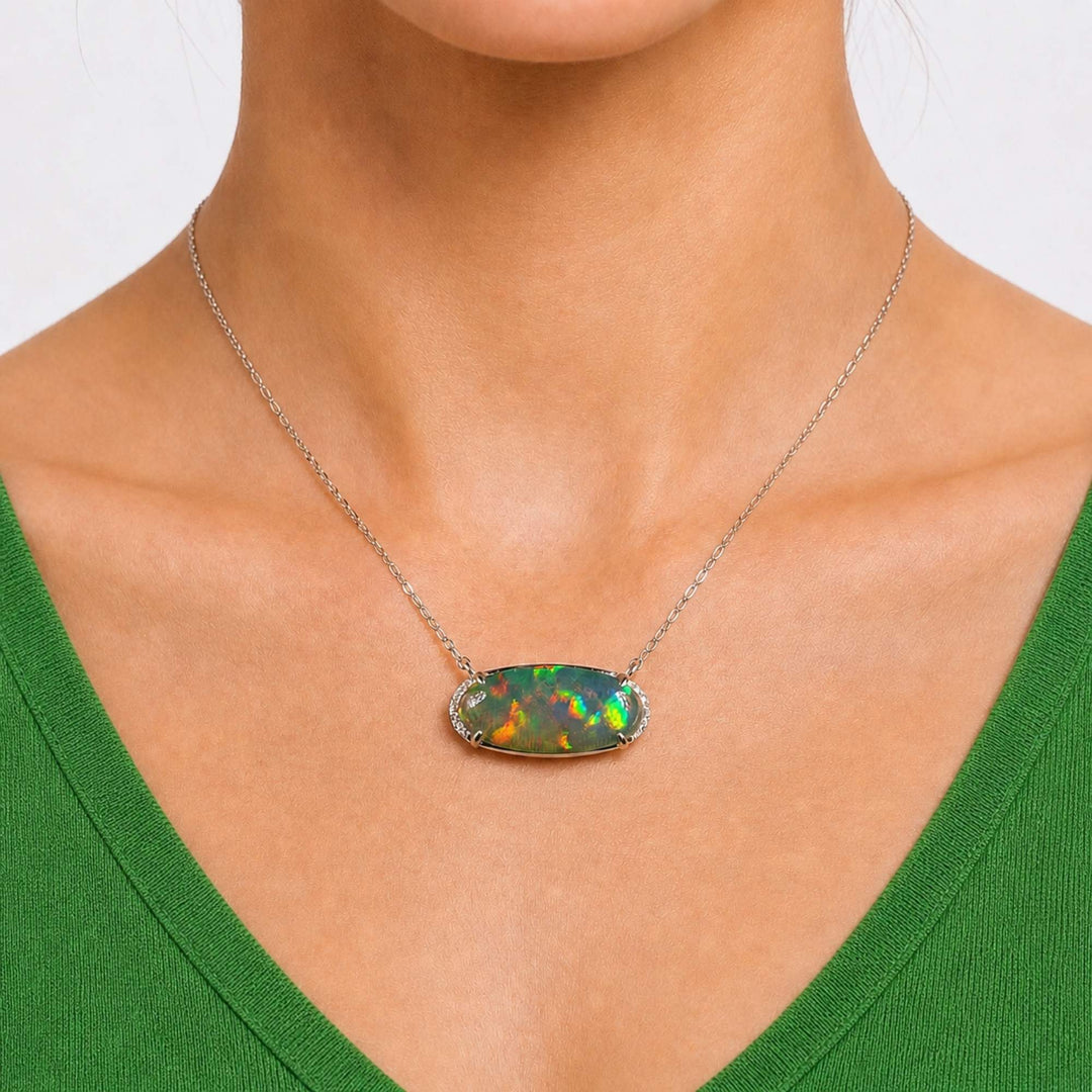 AAA Quality Natural Ethiopian Welo Opal Necklace – Dominant Fiery Red, Neon Green & Electric Orange Fire | One-of-a-Kind