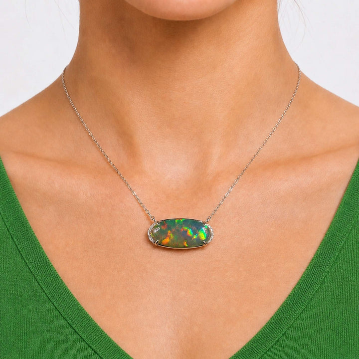 AAA Quality Natural Ethiopian Welo Opal Necklace – Dominant Fiery Red, Neon Green & Electric Orange Fire | One-of-a-Kind
