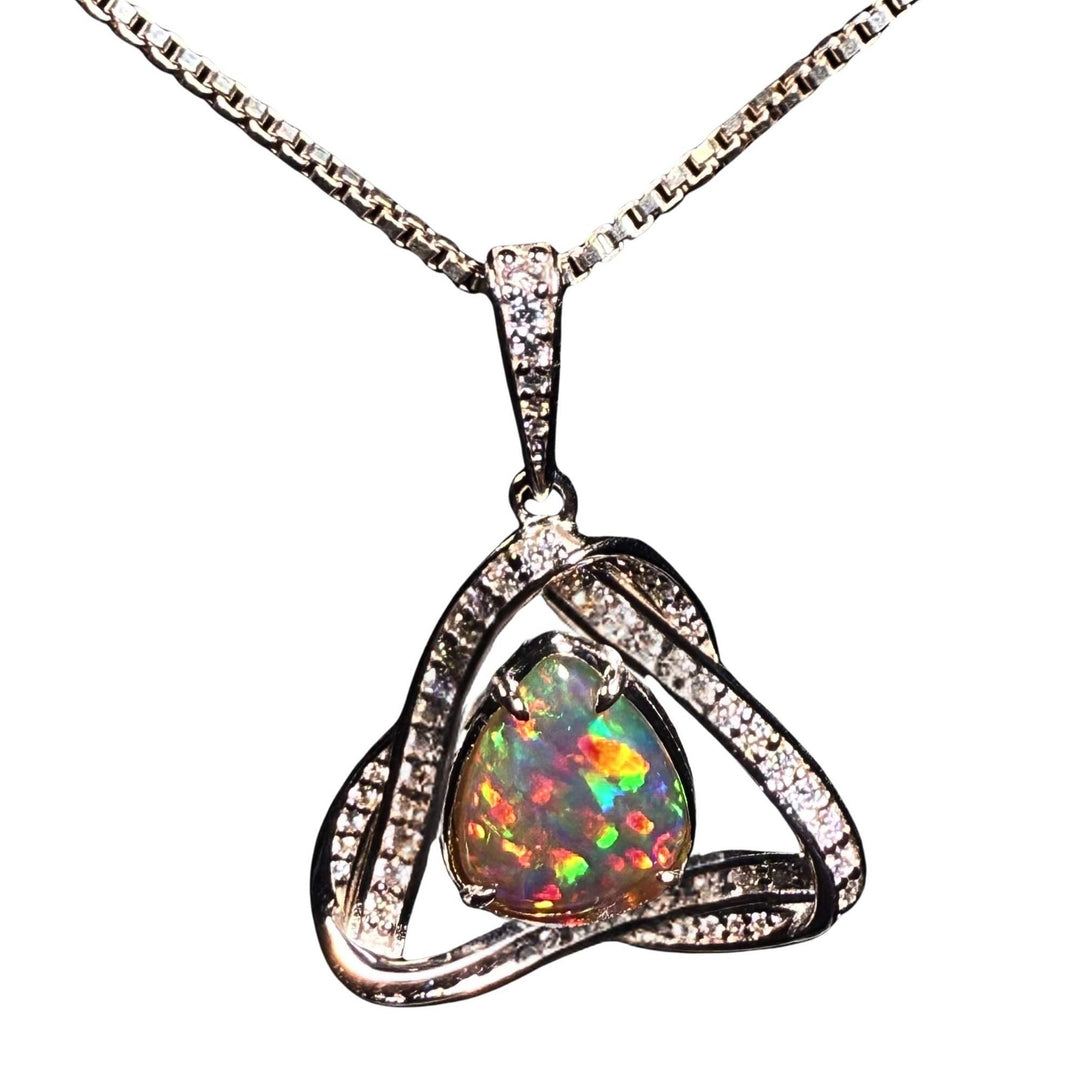4 Ct AAA Quality Natural Ethiopian Welo Opal Pendant – Dominant Fiery Red, Neon Green & Electric Blue Fire | One-of-a-Kind