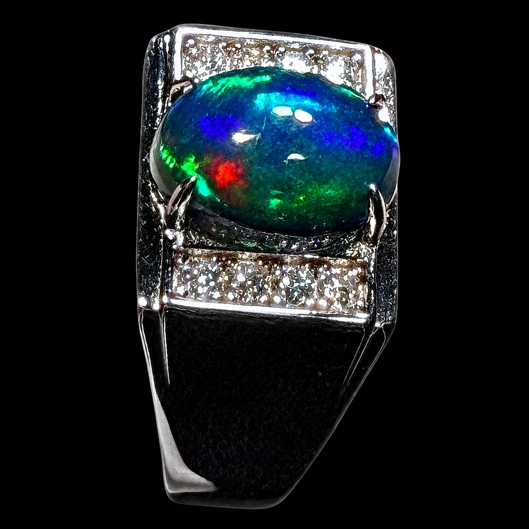 Natural Ethiopian Welo Opal Ring – Dominant Electric Blue, Neon Green & Fiery Red Fire | Luxury Opal Ring