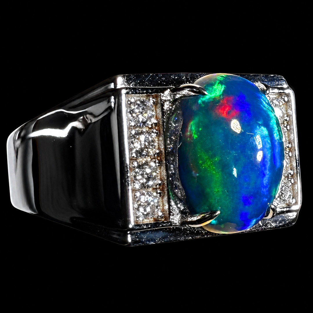 Natural Ethiopian Welo Opal Ring – Dominant Electric Blue, Neon Green & Fiery Red Fire | Luxury Opal Ring