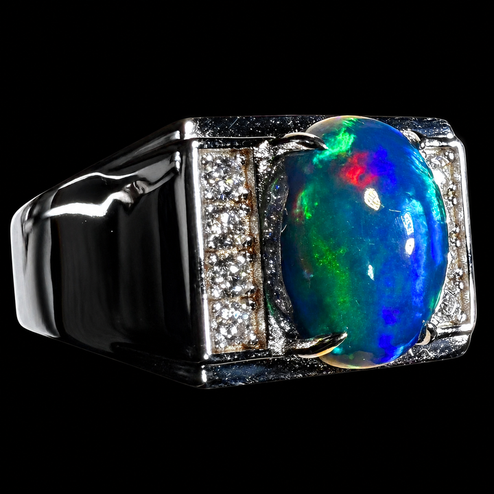 Natural Ethiopian Welo Opal Ring – Dominant Electric Blue, Neon Green & Fiery Red Fire | Luxury Opal Ring